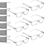 LUR READING GLASSES 6 Pack Spring Hinge Comfort Plastic Readers (Clear)