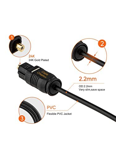 CableCreation Optical Digital Audio Cable, Slim Fiber Optic Toslink Gold Plated Optical S/PDIF 1M 3FT Cord for Home Theater, Sound Bar, PlayStation, TV, PS4, Xbox, Game Console, Black