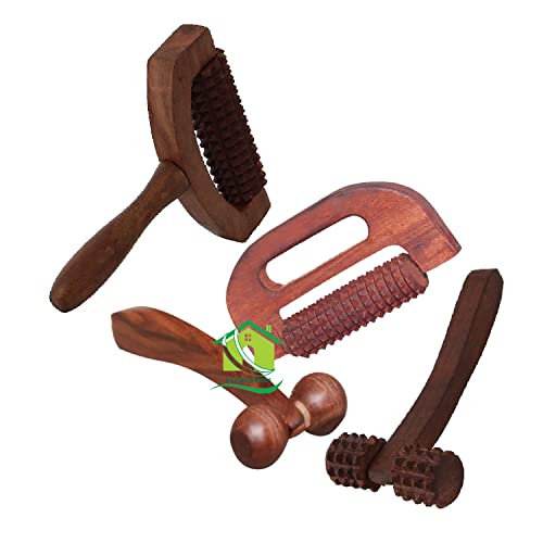 FA INDUSTRIES Wooden Manual Foot Roller Massager, Handle massager, Face and neck massager, Jimmy massager, Ball massager Acupressure Ball Massager Pain Relief Combo Kit (Set of 4)