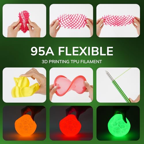 Image of AMOLEN 95A TPU 3D Printer Filament, 1.75mm Glow in The Dark Green, Soft TPU Flexible 3D Printing Filament, High Hardness & Resilience, Best with UV Lamps, 1kg Spool(2.2lbs), Fit Most 3D Printers