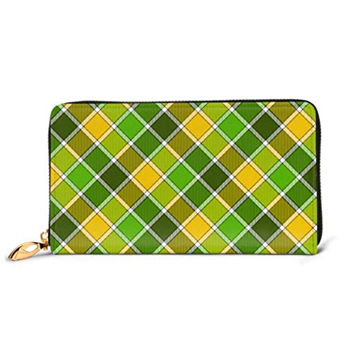 Preisvergleich Produktbild JHGFG Mode Handtasche Reißverschluss Brieftasche Grün Gelb Frühling Diagonal Check Telefon Kupplung Geldbörse Abendkupplung Blockieren Leder Brieftasche Multi Card Organizer