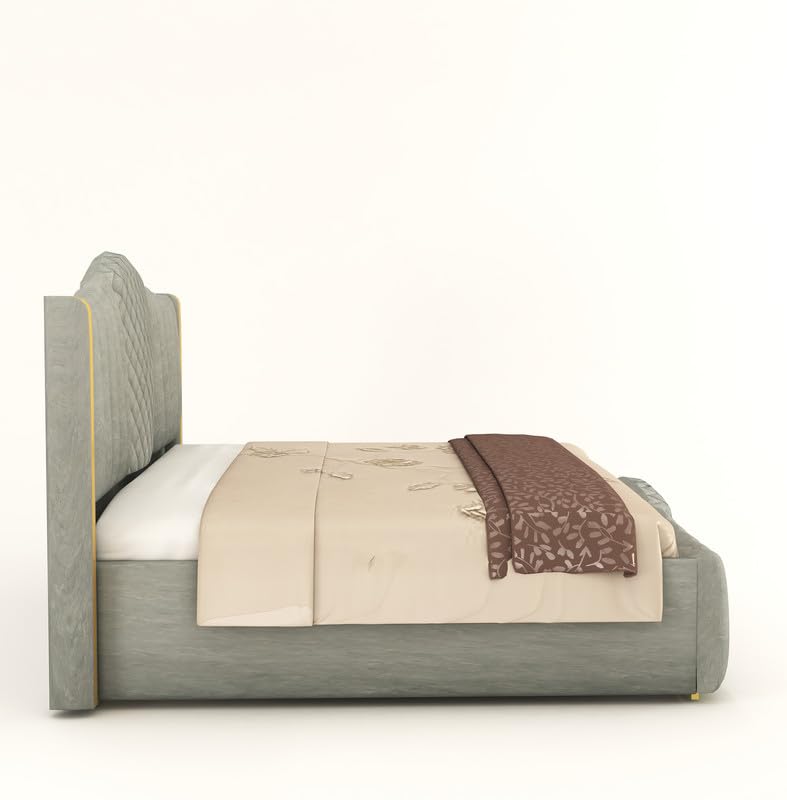 Image of Aesthetic crafts Hydraulic Bed King Size with Storage, Sheesham Wood Upholstered Wooden Double Bed, King Size Bed with Hydraulic Storage, Modern Platform Cot for Bedroom & Hotels, 6.5 x 6 Ft, Grey
