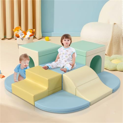 Light Color 9-Piece Toddler Soft Foam Climbing Blocks, Climbing Blocks Set, Baby Foam Climbing Toys, Kids Indoor Gym Crawling and Climbing Foam Toys, Toddler Crawling and Sliding Soft Foam Toys