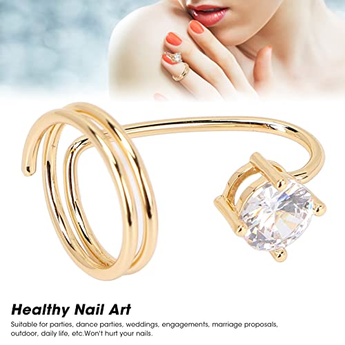 Anggrek Fingernail Opening Ring, Women Finger Nail Ring Rhinestone Fingernail Ring Decoration Adjustable Creative Nail Shaped Rings For Women Lady Girls(3059G) #TOP1