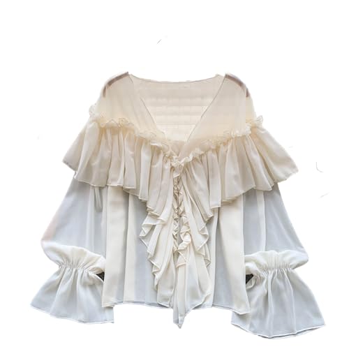 Elegant Ruffle Blouses Layer Bell Sleeve V-Neck Flared Casual Dressy Tops Party Evening Wear