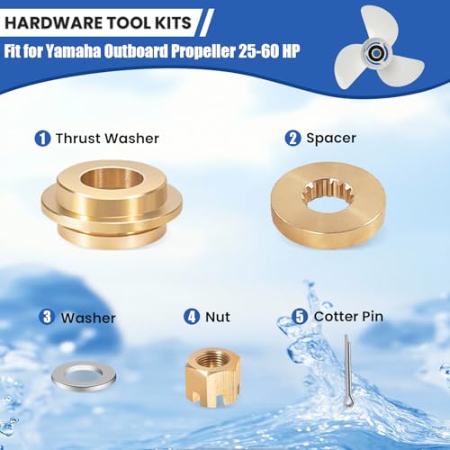 Image of Outboard Upgrade Propeller Installation Hardware Tools Kit Fits Yamaha 40-60HP, Includes Thrust Washer, Spacer, Washer, Nut and Cotter Pin