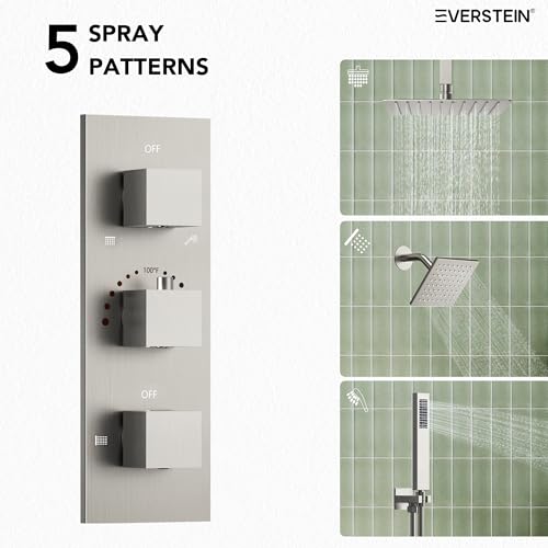 Sistema de ducha de lluvia doble para montaje en techo 12" con rociador manual, set de baño con válvula (Níquel cepillado) miniatura 2