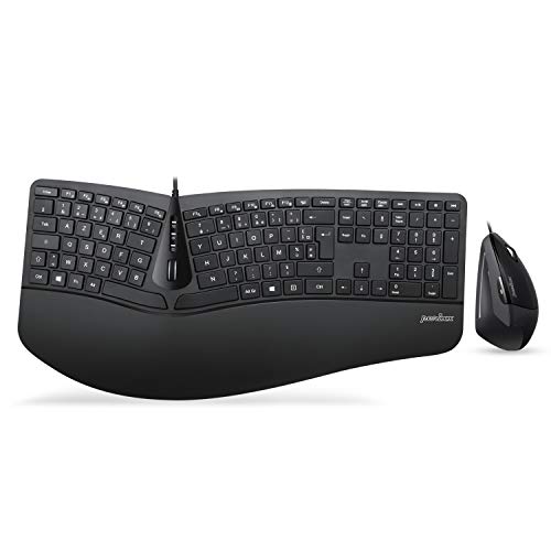 Perixx PERIDUO-505, Combo Ergonomique, Clavier et Souris Filaire USB pour Windows - Souris Vertical à Molette de défilement inclinable, Repose Poignet réglable, AZERTY