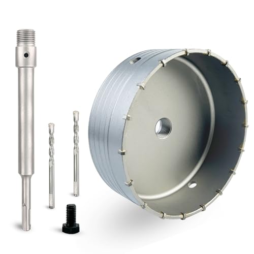 Image of 6-5 /16 inch Concrete Hole Saw, 160mm Tungsten Steel Core Bit for Cinder Block, Brick, Rock, Plank Walls for Pipes or mini Split Lines, with SDS Plus Shank and 2 Center Positioning Drill Bits.