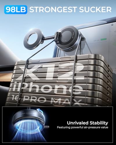 MRGLAS 2026 Upgraded Vakuum Handyhalterung Auto - 2800gf Magnet für Magsafe Autohalterung, 98LBS Saugnapf Handyhalterung Auto, KFZ Magnethalterung für iPhone 17 16 15 14 13 12 Pro Max 5