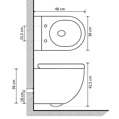vidaXL Wand WC ohne Spülrand mit Bidet-Funktion Spülrandlos Absenkautomatik Softclose Hänge Toilette Bidet Taharet Badezimmer Keramik Weiß – Bild 5