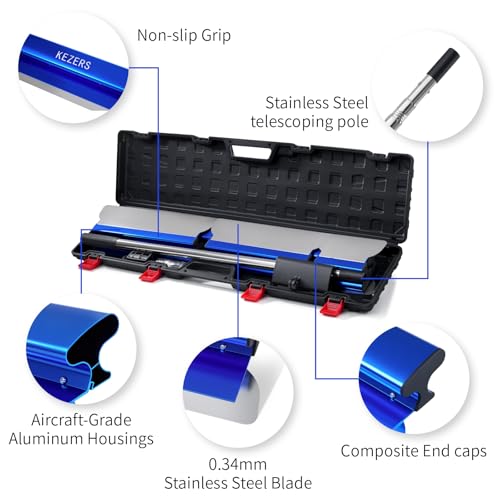 KEZERS Flächenspachtel set, Flächenspachtel 5-teiliges Set, Spachtel Werkzeug im Koffer mit Ergonomischem Griff, Teleskopstange zum Verputzen von Wänden und Decken(18 25 35 40 60cm)