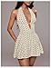 Floerns Women's Cute Vacation Vintage Polka Dots Deep V Neck Halter Dress Ruffle Backless Sleeveless A Line Mini Dresses Apricot Polka Dots Large
