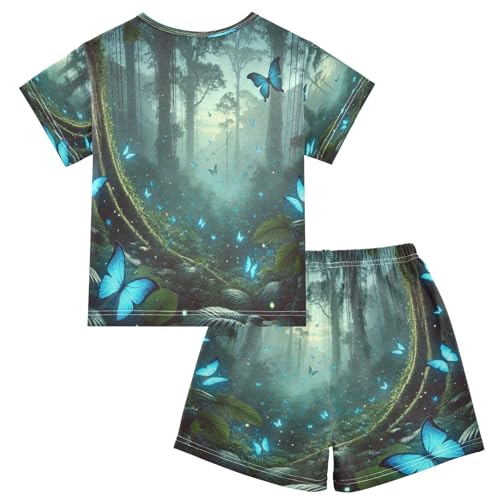 Blue Butterflies Pajama Set Short Sleeve PJ Set Cotton Summer Pajamas Sleepwear Soft 5Y2