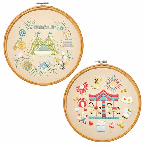 Image of Fruasio Carnival Embroidery Kit, Circus-Themed Embroidery Set for Beginners, DIY Embroidery Bamboo Hoop Art, Perfect for Home Decor and Gifts (Circus & Carousel)