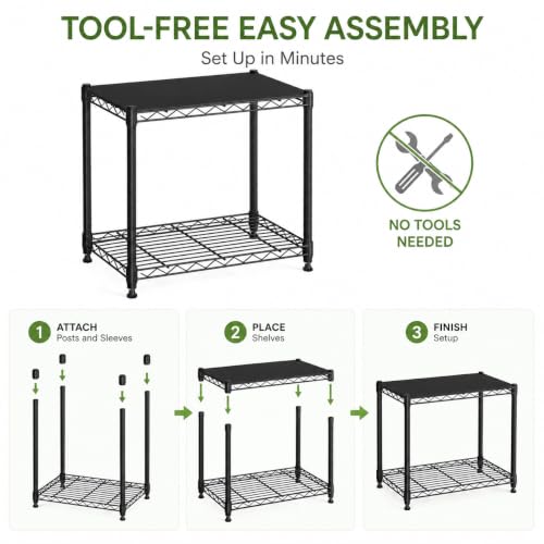 Image of Simple Deluxe 2 Tier Wire Shelving Unit, Heavy Duty Metal Storage Rack with Adjustable Feet, Stackable Tool-Free Utility Shelf for Kitchen, Laundry Room, Garage, Office, Black
