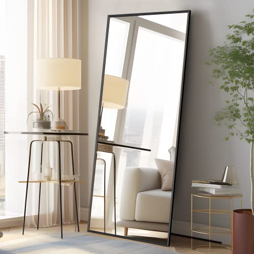 Image of NeuType 43 inchx16 inch Full Length Mirror with Standing Holder Aluminum Alloy Frame Floor Mirror Wall-Mounted Mirror for Living Room, Bedroom, Hanging or Leaning Against Wall, Black (with Stand)