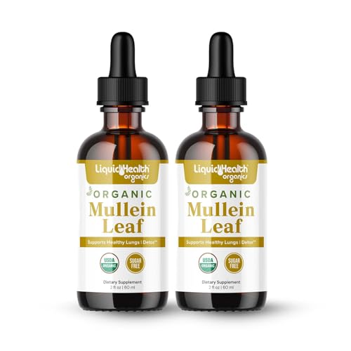 LIQUIDHEALTH USDA Organic Mullein Leaf Extract Drops for Lungs - Herbal Cleansing Drops for Smokers, Immune Support, Respiratory Health - 1000mg, Sugar-Free, Vegan, Made in USA (2 Pack)