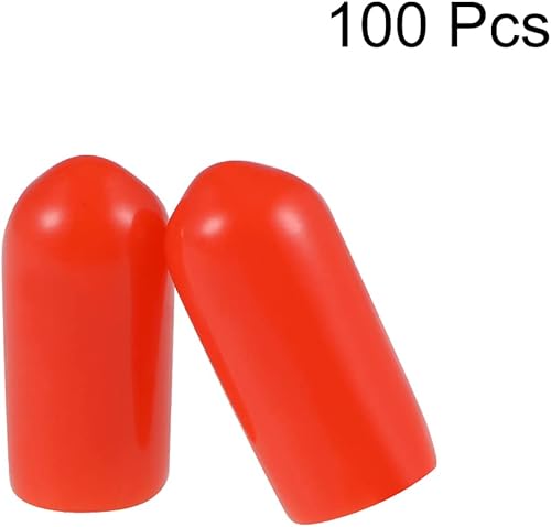 Miniatura 2 de uxcell 100 tapas de goma de 0.236 in de vinilo de identificación de tubo redondo tapa de perno cubierta de rosca protectores rojo