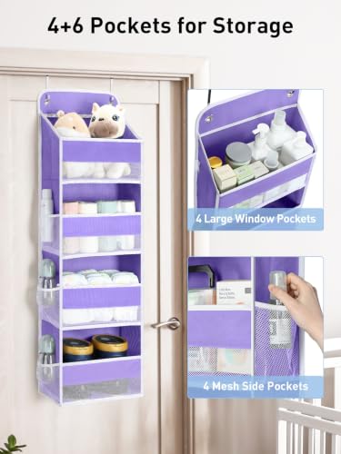 Image of Yecaye Over the Door Organizer, 35.2lbs Load Toy Stuffed Animal Storage, Bathroom Organizers and Storage for Nursery Newborn Baby Essential Stuff Dorm Room Essentials, Purple 4 Tier