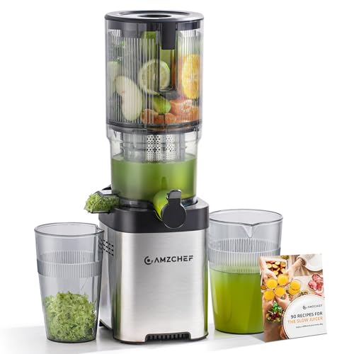 Image of Cold press Juicer Machines with 5.4 inch Extra Self-Feeding for Whole Vegetable & Fruit, Juice Extractor with Large Auger & Triple Strainers, Easy to Clean, High Juice Yield, Stainless Steel Silver