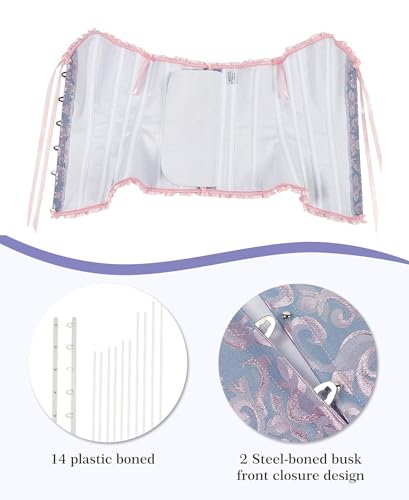 Vrapo Korsett Damen - Bustier Corset Top für Frauen - Vollbrust Corsage Schnürkorsett Taillenformer Dessous - Blau Rosa - Größe XS