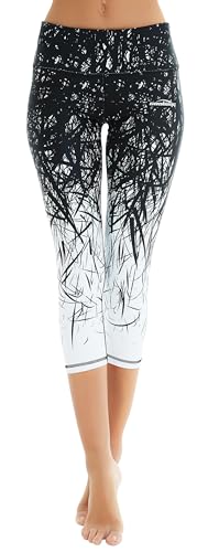 COOLOMG Damen Sport Leggings Yoga Hosen-Fitnesshose, B-schwarz- weiß...