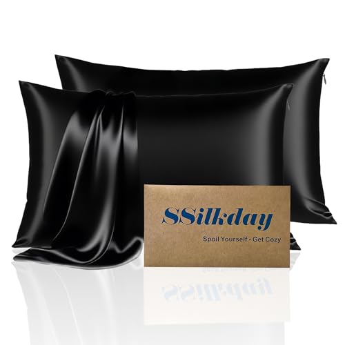 Mulberry Silk Pillow Cases 2 Pack Standard Size with Zipper, Ultra Smooth Soft Breathable Cooling Pillow Cases for Hot Sleepers, Silk Satin Pillowcase for Hair and Skin Set of 2, Gifts for Women