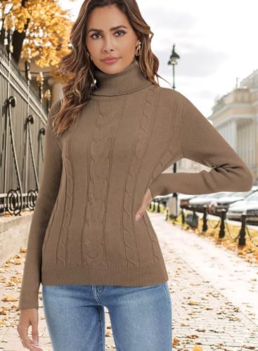 Image of ANFTFH Womens Turtleneck Sweater 2025 Ribbed Knit Top Pullover Sweaters