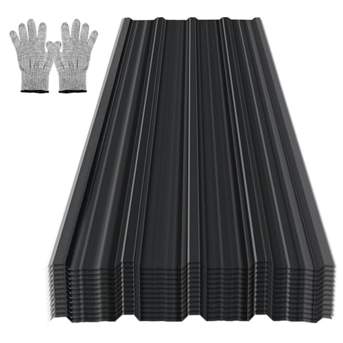 Jayseuw Lot de 12 tôles trapézoïdales, plaques de toiture ondulées pour toit 129x46 cm 7 m² - Tôles de toit en acier métallique pour carport, remise de jardin - Anthracite
