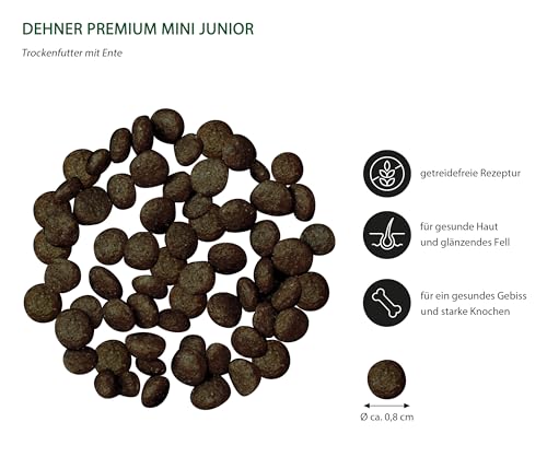 Dehner Premium Hundefutter Junior, Trockenfutter getreidefrei, für Welpen und junge Hunde kleiner Rassen, Ente / Lamm / Kartoffel, 4 kg