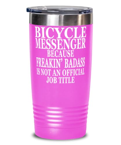Bicycle Messenger because Freakin' Badass Is Not an Official Job Title. 20oz Pink Tumbler Stainless Steel with Vibrant Design - Main Image