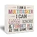 Kneaotoaji Funny Office Wooden Sign - Retro Office Decor, Funny Gifts for Women Men, I Am a Multitasker I Can Listen Ignores & Forgets All at the Same Time Home Tabletop Shelf Desk Decor 5x5 Inch