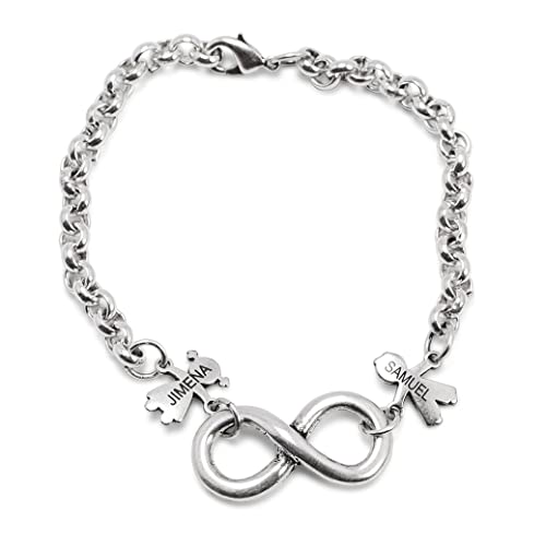 Pulsera eslabón fino INFINITO con NENES. Ideal para el DÍA DE LA MADRE. Regalo perfecto y original, personalizado con los nombres de tus hijos