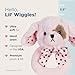 Bearington Baby Wiggles, 5.5 Inch Pink Plush Stuffed Dog Animal Ring Rattle, Soft Baby Girl Rattles