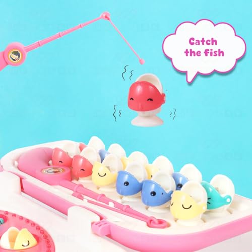Image of Wembley Magnetic Fishing Game for Kids Rechargeable Fish Catching Board Game with C-Type Charging Cable Music & Lights for Boys Girls 5 6 7 8 9 Years Interactive Toy BIS Certified (Pink)