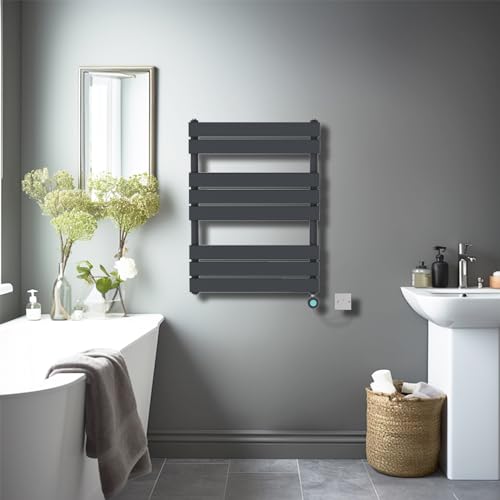 Image of NRG 800x600mm Anthracite Flat Panel Towel Rail Radiator, WiFi LCD Element