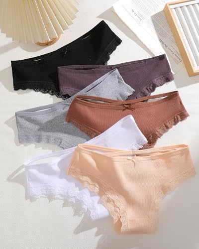 Image of ALL OF ME Women Cotton Underwear Sexy Criss Cross Lace Trim Low Rise Cheeky Bikini Panties 6 Pack