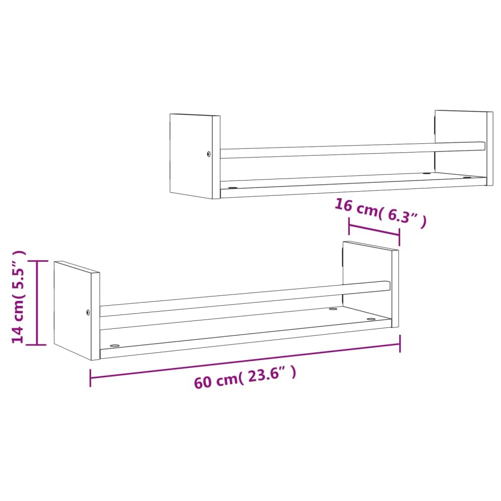 Set di 2 mensole da parete in rovere Sonoma, 60 x 16 x 14 cm, mensole galleggianti in legno, salvaspazio, per soggiorno, cucina, corridoio, decorazione moderna per la casa