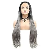 RainaHair 26inch Afro American Women Box Braided Wigs Dark Rooted Grey Lace Front Wigs for Women...