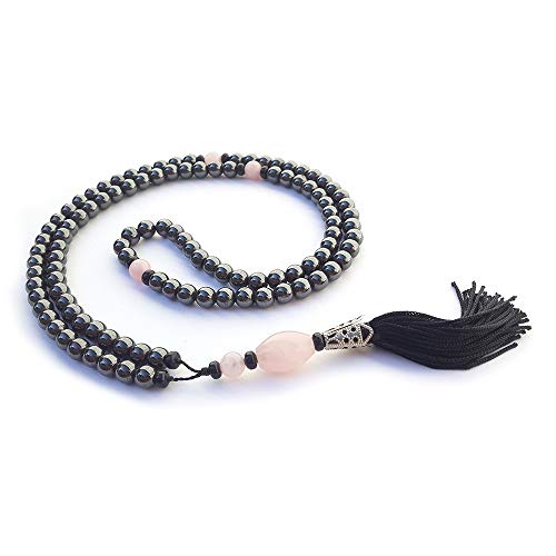 JAPAMALA 108 CONTAS HEMATITA COM QUARTZO ROSA