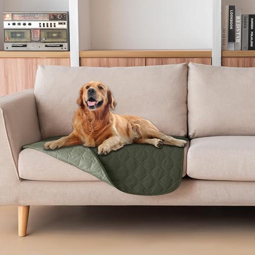 Image of gogobunny 100% Double Sided Waterproof Dog Blanket Soft Pet Bed Cover Reversible Protect Furniture Couch Sofa Car for Puppy Cat Kids (Dark Olive /Light Olive, 30x30 Inch (Pack of 1))