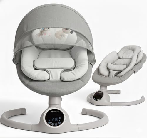 BEBE2LUXE Alpha : Silla Mecedora Eléctrica para Niños, Hamaca Bebé, Columpio Bebe, Hamaca eléctrica 0‑9 kg, Bluetooth, pantalla táctil LED, música, arnés 5 puntos, temporizador