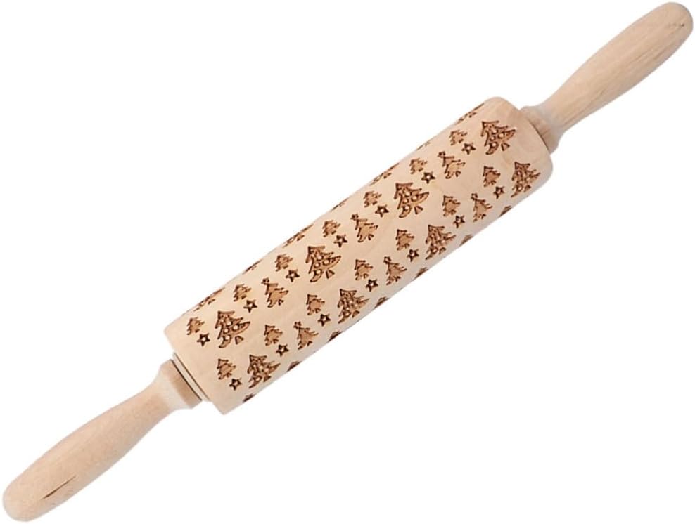 Bakery Equipment,Rolling Pin,Non-Stick Rolling Pin Rolling Sticks Practical Kitchen Tool Wooden Roller Christmas Embossed Design
