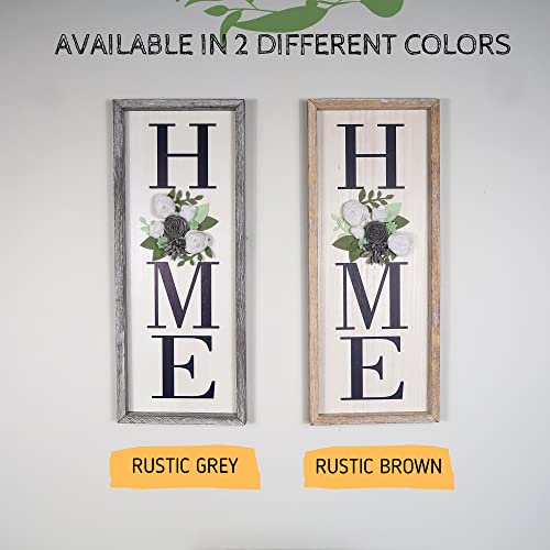 Besuerte HOME Sign Wall Decor Modern Farmhouse Hanging Wall Art Plaque Gallery with Felt Flower for Letter O for Living Room Entry Dining Room Decor Rustic Brown