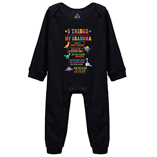 Image of Yeavomeny 5 Things You Shuold About My Grandma Cute Toddler Rompers Unisex Baby Long Sleeve Bodysuit K-Black