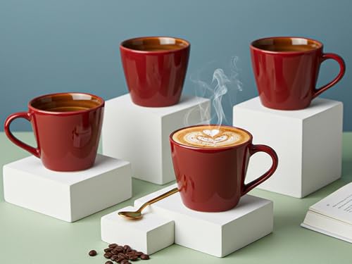 Image of Bodhi House Handcrafted Ceramic Tea Cup Set of 4 Pieces (175 Ml), Stoneware Coffee Mug, Microwave Safe Small Tea Cup, Glossy Finish, Ideal for Daily use, Casual Gatherings and Gifting, Burgundy