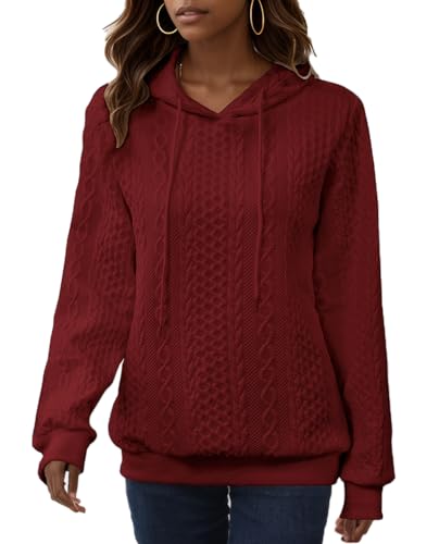 YeGine Womens Hoodies Oversized Hooded Sweatshirt Casual Long Sleeve Drawstring Pullover Tops Burgundy 2XL