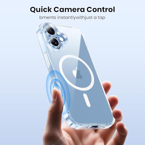 Image of Magnetic Case for iPhone 17 Compatible with MagSafe, Shockproof Phone Bumper Cover, Anti-Scratch Clear Back (Clear)