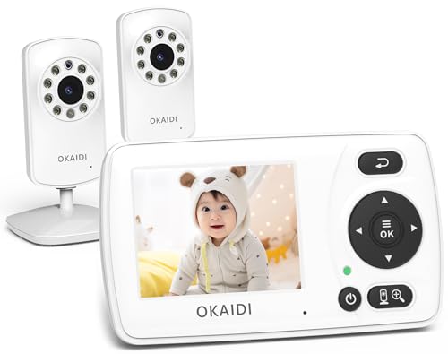 Image of OKAIDI Video Baby Monitor with 2 Cameras, 2.4'' Portable Travel Screen, 1000ft Long Range Transmission, Baby Monitor No WiFi, Infrared Night Vision, VOX Mode